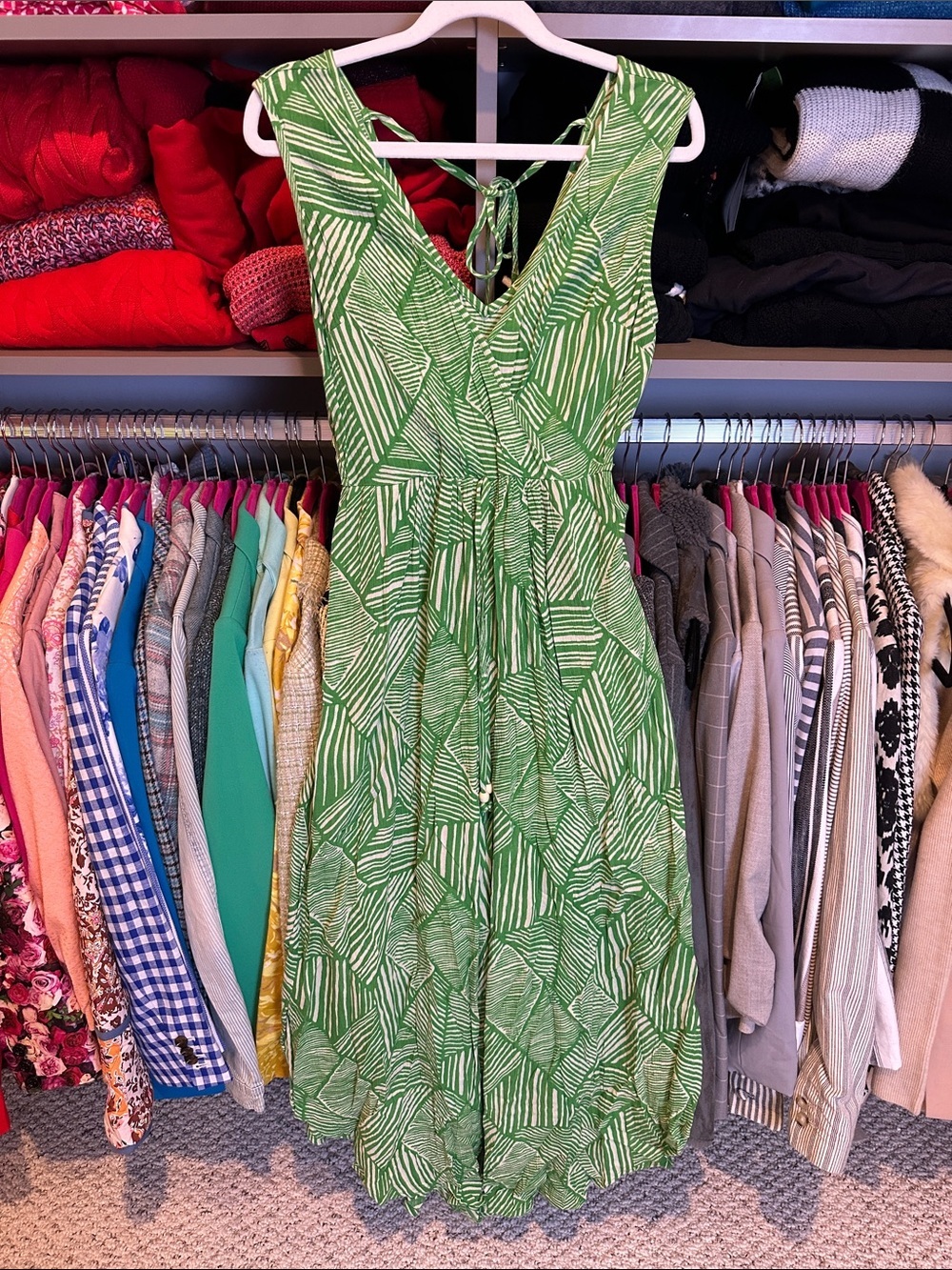 Band of the Free green/cream sleeveless side cut out cropped jumpsuit size S